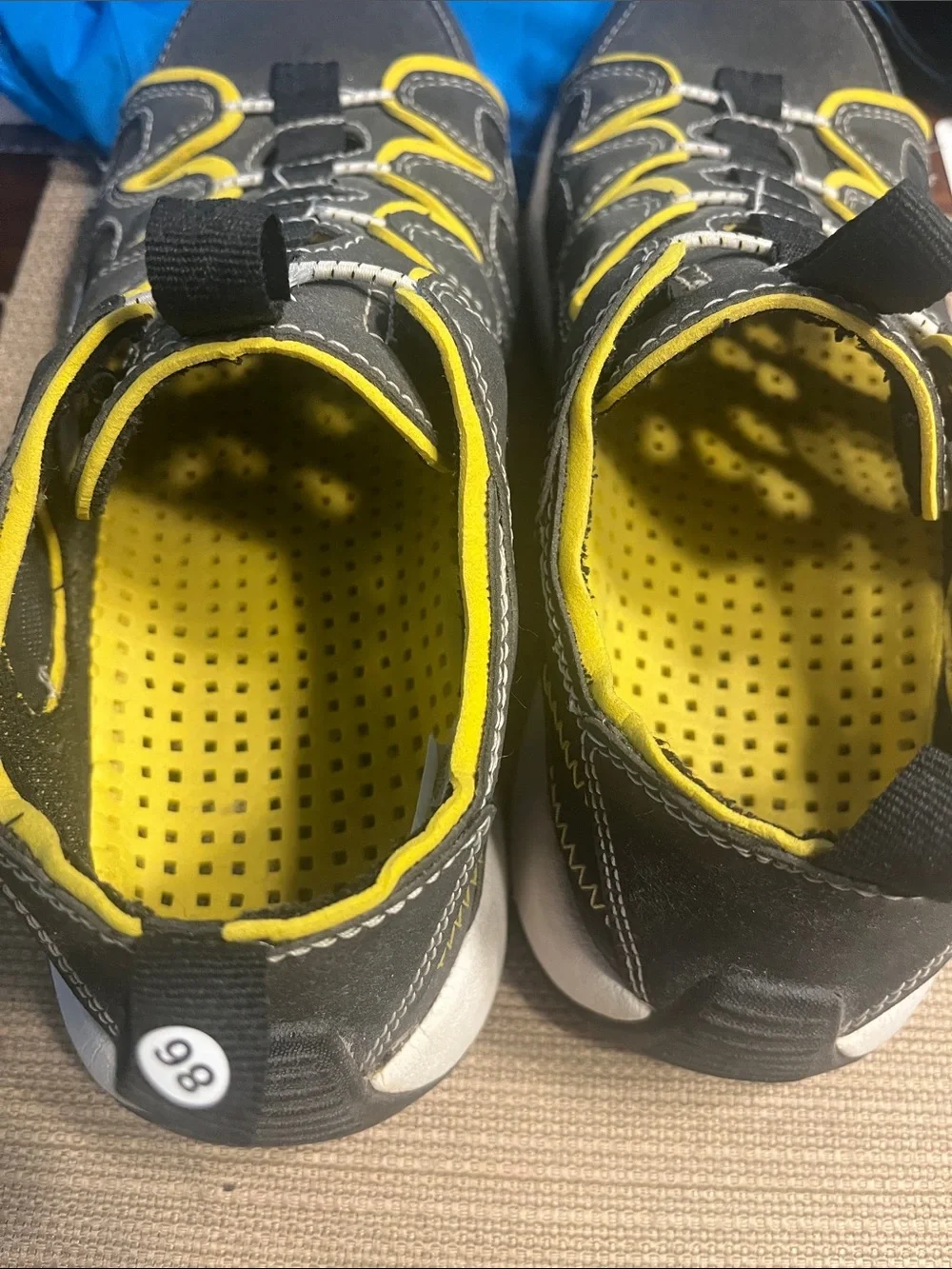 #86. Men's Grey and Yellow Boat Shoes Slip-On Casual Sneakers jet ski size 8